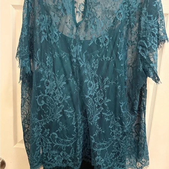 Torrid Teal Floral Lace Top sz. 5 (28) - Picture 2 of 5